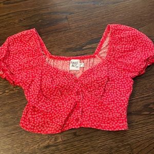 Princess Polly red floral button crop top